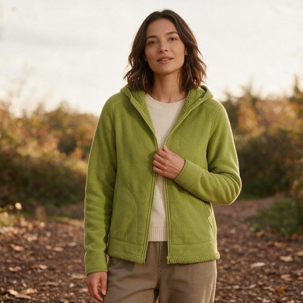 Faded Glory Jacket Womens XS 0-2 Green Full Zip Pockets Sherpa Lined Hooded